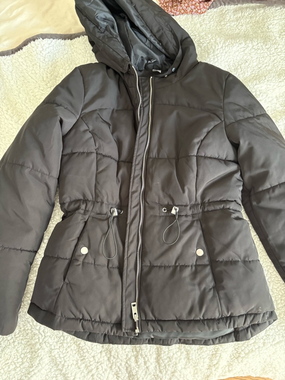 H&M Black Hooded Puffer Jacket